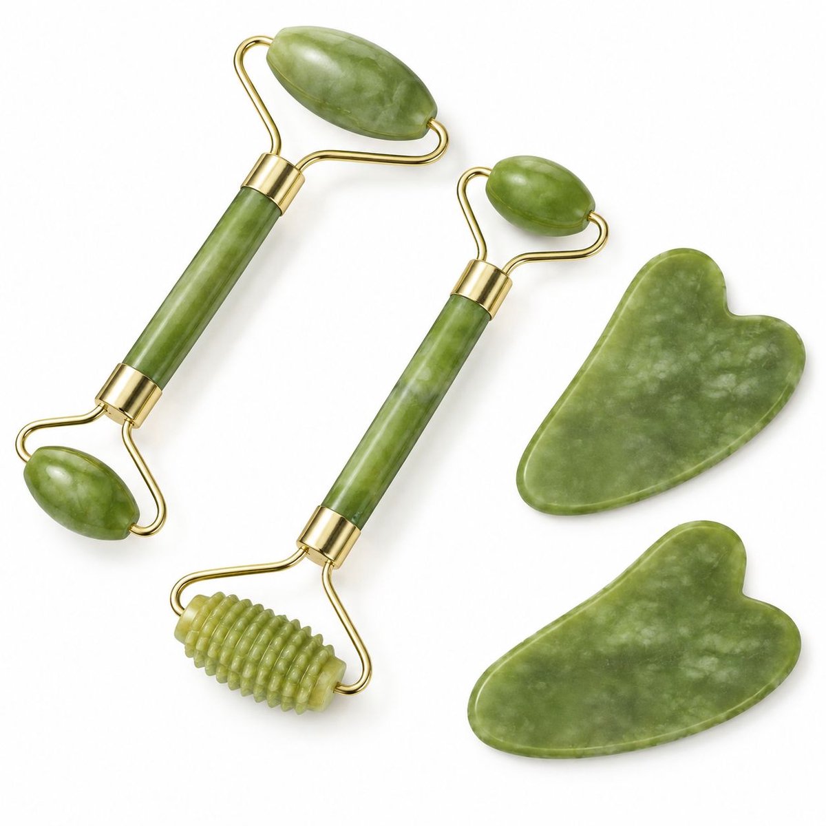 VHV - Groene jade roller en gua sha - 5 stuks - Natuurlijke jade roller - Gezichtsroller - Jade roller- gezichtsmassage - voor lymfedrainage