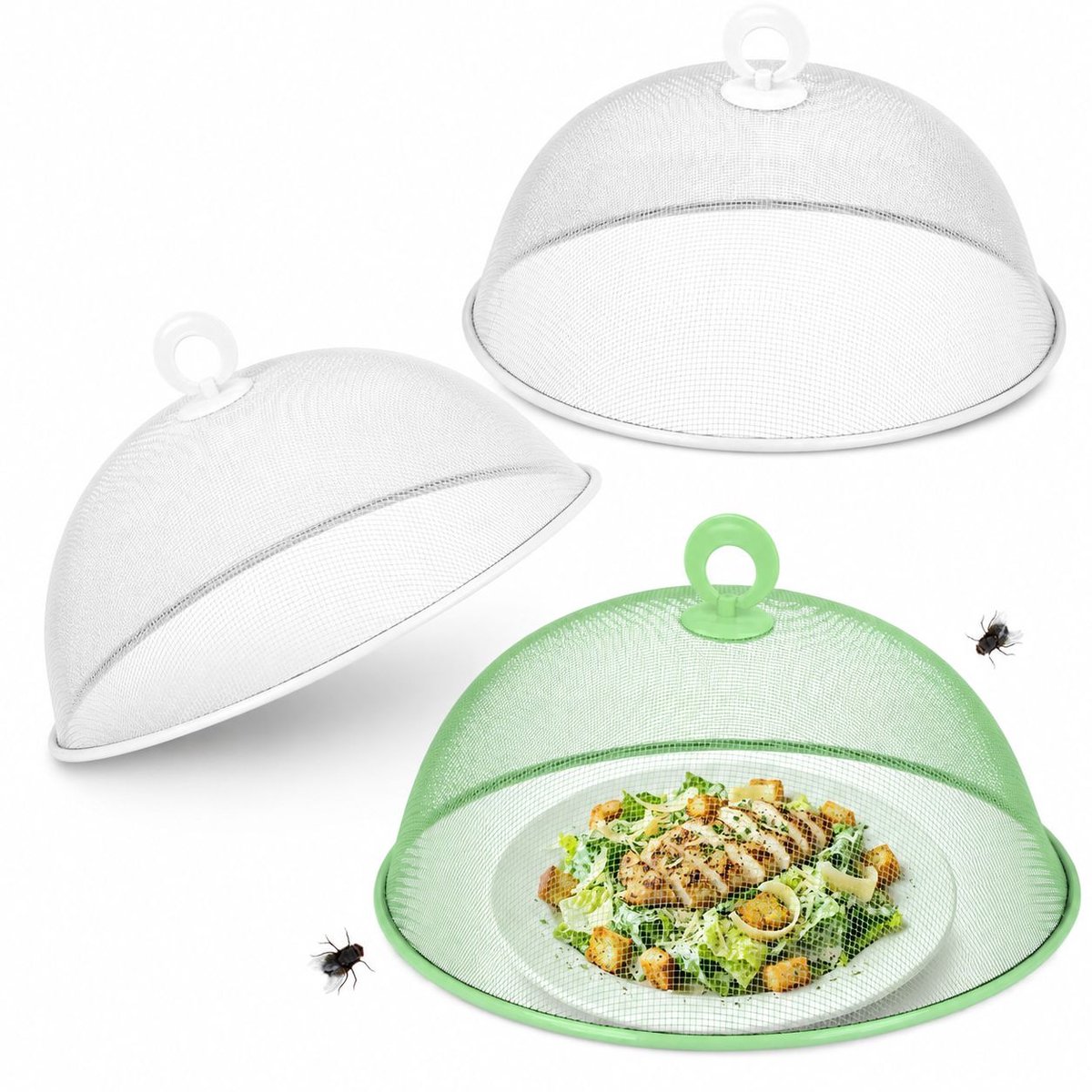 VHV - Vliegenkap - 3 stuks - 30 cm - Groen, grijs en wit - Voedselkap - Vliegenkapjes - Vliegenkappen - in de tuin