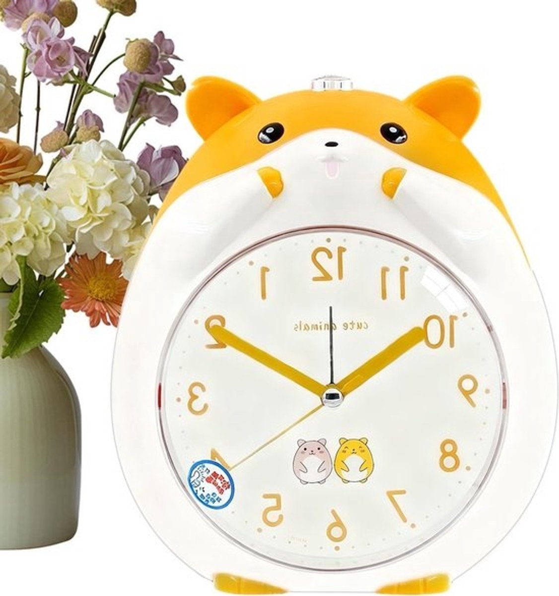 Kinderwekker - Dierenklok - Wakker worden - Met spraakherinneringen - 19,5 x 15,2 x 11,5 cm - Geel