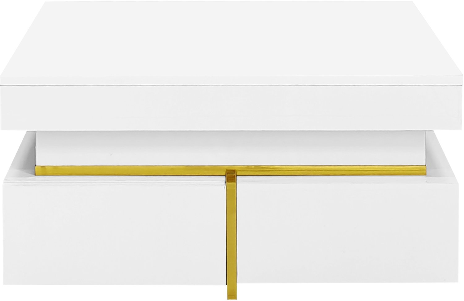 SONNENH Salontafel - Twee laden - Hoogglans - 70 x 70 x 35,5 cm - Wit/goudkleurig