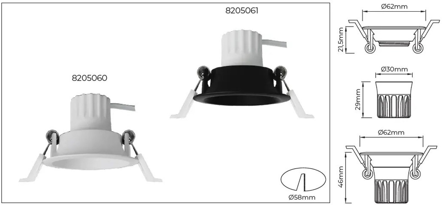 Deep Deco Mini LED inbouwspot zwart, 4,9W geïntegreerde LED 2700K, dimbaar en richtbaar, CRI >80, 220-240V