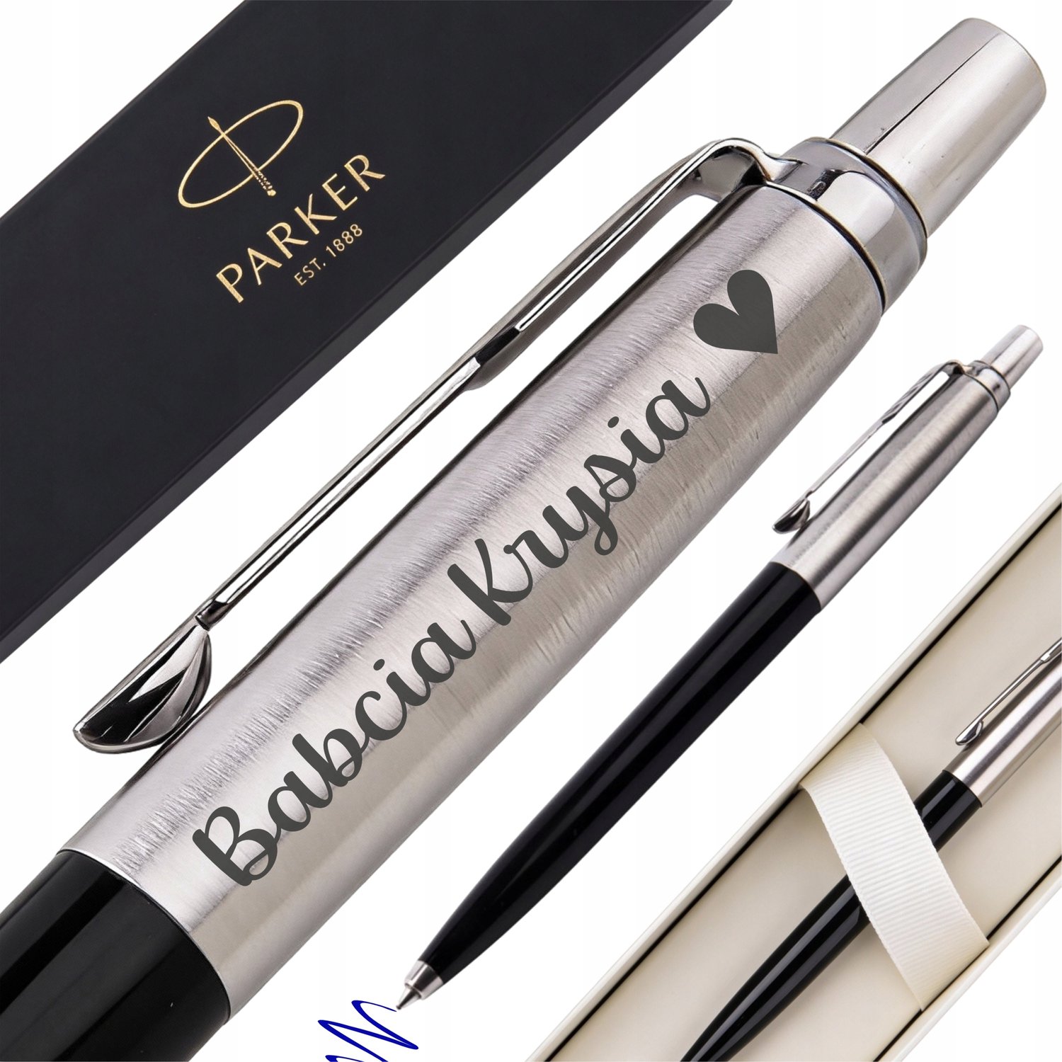 Parker Jotter Pen met Gravure - Zwart/Zilver - Inclusief Etui