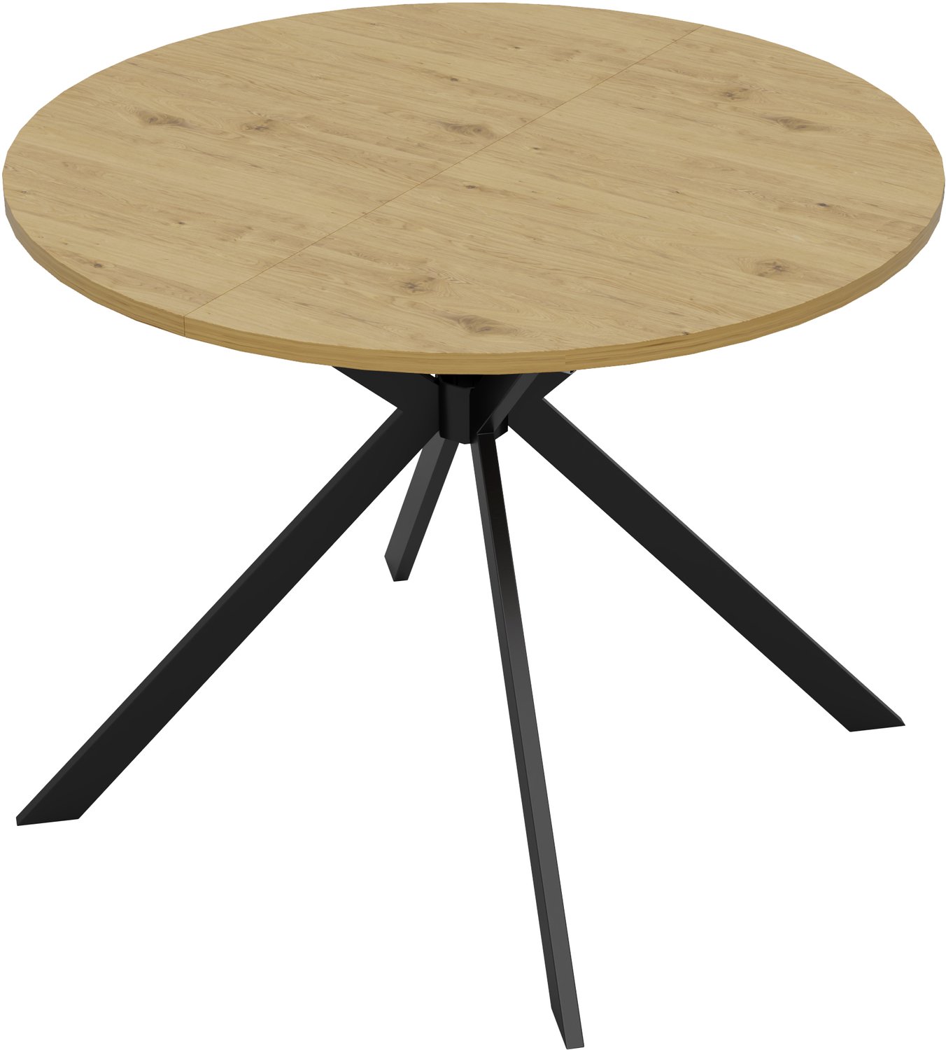 SONNENH Ronde uitschuifbare eettafel met metalen sterpoten - MDF - 100 tot 140 cm - Houtlook Natuurlijke houtlook / Zwart
