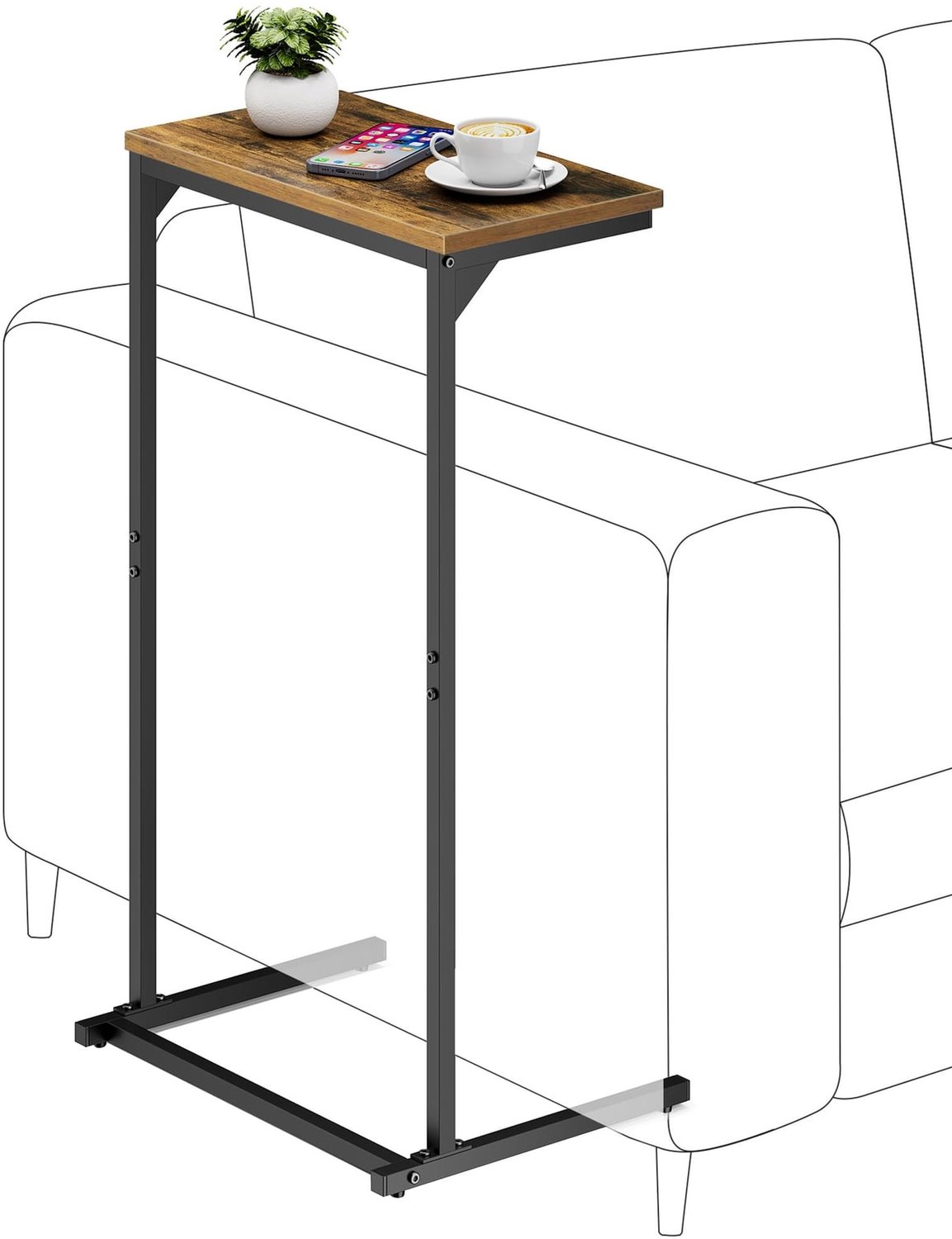 Bijzettafel C-vorm - 20 x 40 x 73 cm - Bruin