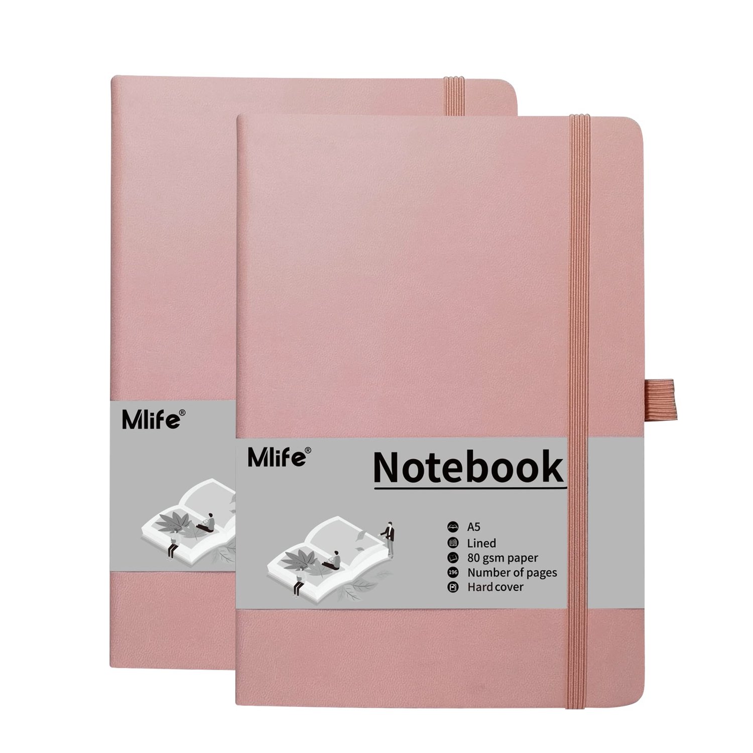 Mlife A5 Notitieboek Met Stippen 2 Boeken, 80 Gsm Dik Papier met 200 Pagina's, Pu Notitieboek met Harde Kaft en - ShopVlot