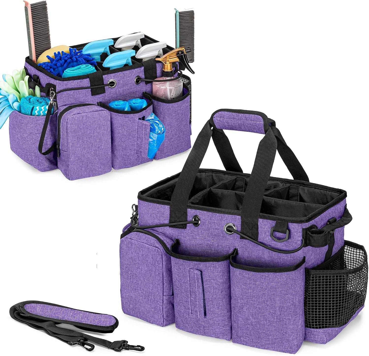 LoDrid Large Professional Cleaning Trolley with Removable Divider, Stock Organizer with Handle and Shoulder Strap, Cleaning Bags for Housekeepers and