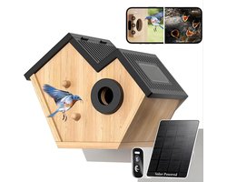 HD Solar Camera voor Vogelnesten met Live Stream, Al Vogel Detector, Cloud en SD Geheugen, 35 mm Ingang, IP65 Bescherming, Perfect Cadeau voor Tuinliefhebbers