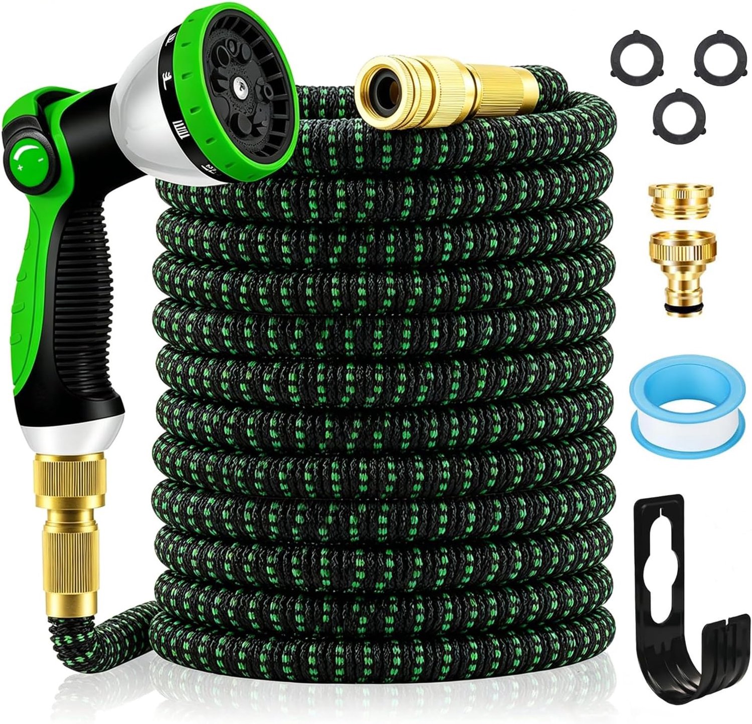 SnelShoppen - Flexibele Tuinslang 15 m met 10 Functies - Duurzame 3-Laagse Latex Waterslang - 3/4 inch en 1/2 inch Metalen Aansluitingen - Groen - Ide