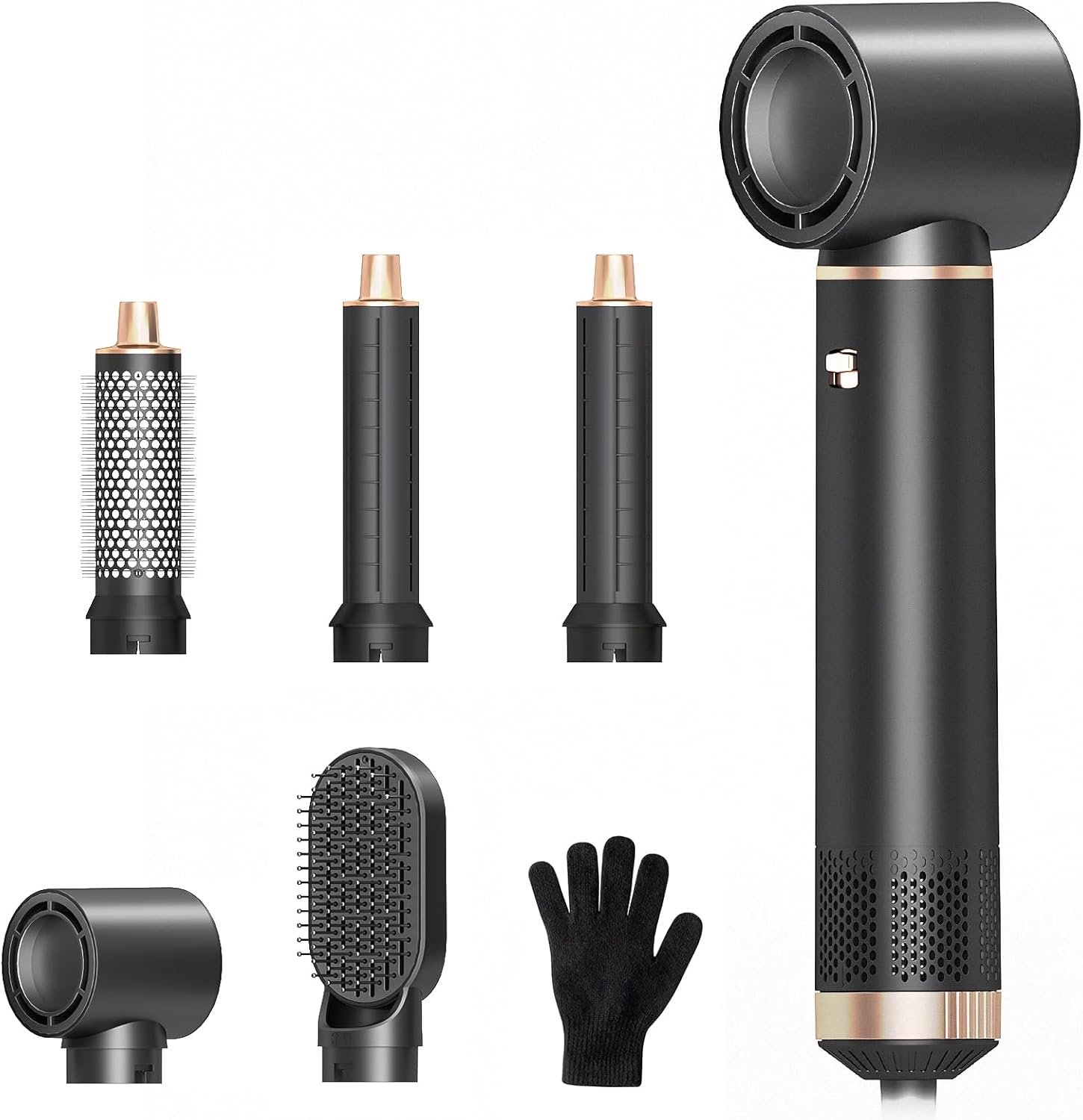 SnelShoppen - 5-in-1 Haar Föhn Borstel Multistyler met Verwijderbare Auto-Wrap Krulborstels, Volume & Steilborstel, 800W Ion Haar Styler met 3 Tempera