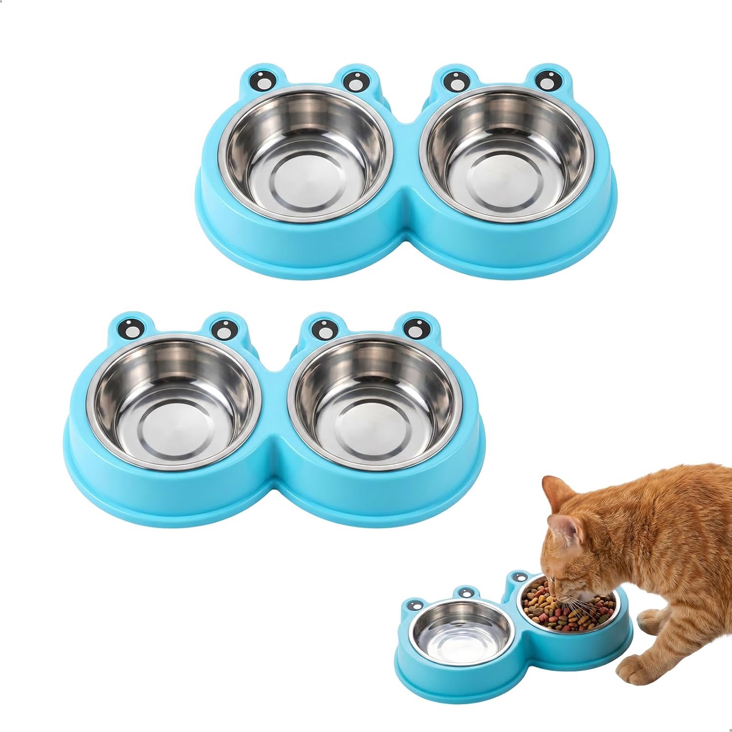 SnelShoppen - Kattenbak verhoogde voederbak kat 2-in-1 met roestvrijstalen bakken, antislip onderkant, voor katten en kleine honden, grote capaciteit