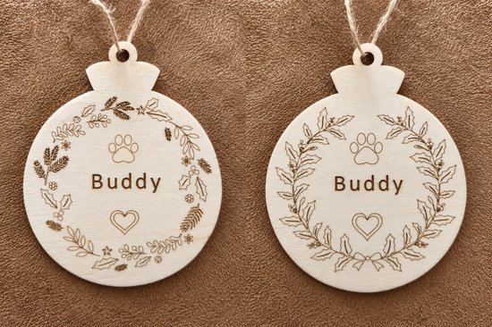 Gepersonaliseerde houten kersthangers set van 2 – Naam gegraveerd – Kerstdecoratie – Persoonlijk kerstcadeau