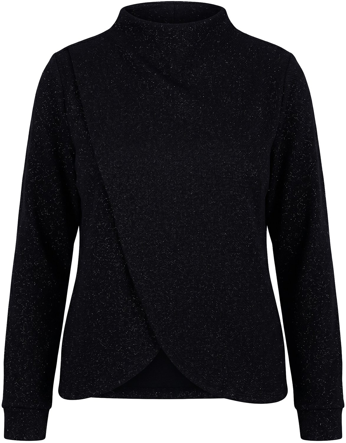 Ulla Popken - Dames - Sweatshirt laagjeslook opstaande kraag lange mouwen - Zwart - Maat 62+