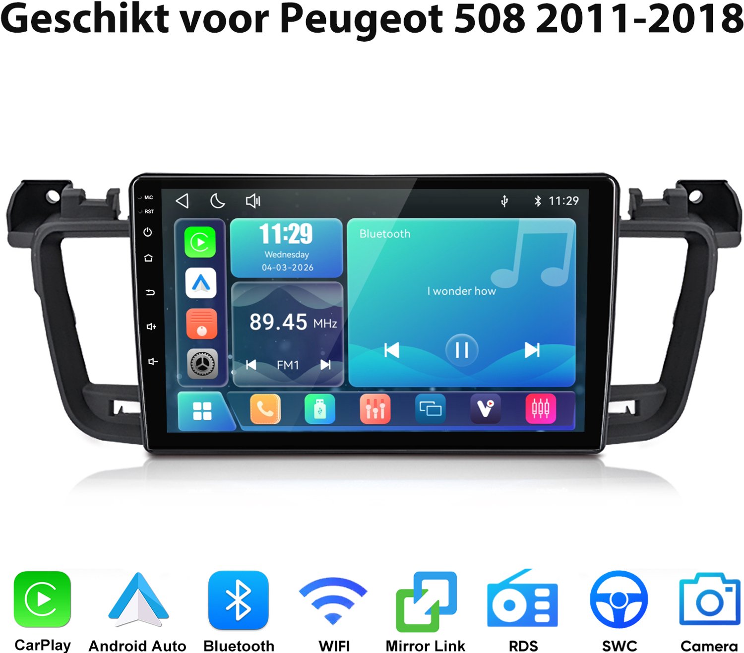 Junsun lINUX Systeem Autoradio Geschikt voor Peugeot 508 2011-2018 - Draadloos Carplay & Andriod Auto - 9 Inch HD TouchScreen - Bluetooth - Navigatie - WiFi - FM - RDS - Stuurwielbediening