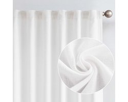 Vangao Curtains Linen Curtains 57 Inch Length for Living Room Bedroom Rod Back Tab Light Filter Window Curtains - ShopVlot