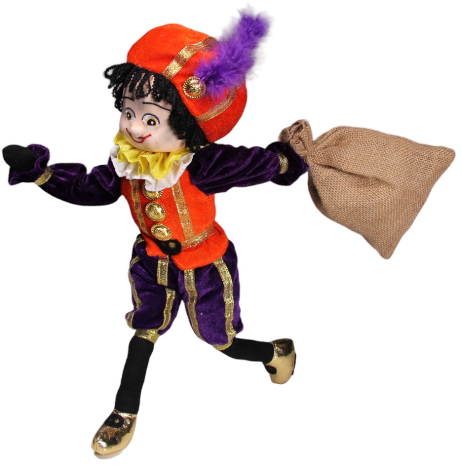 Pietenpop met juten zak - roetveegpiet - sinterklaasfeest - 40 cm
