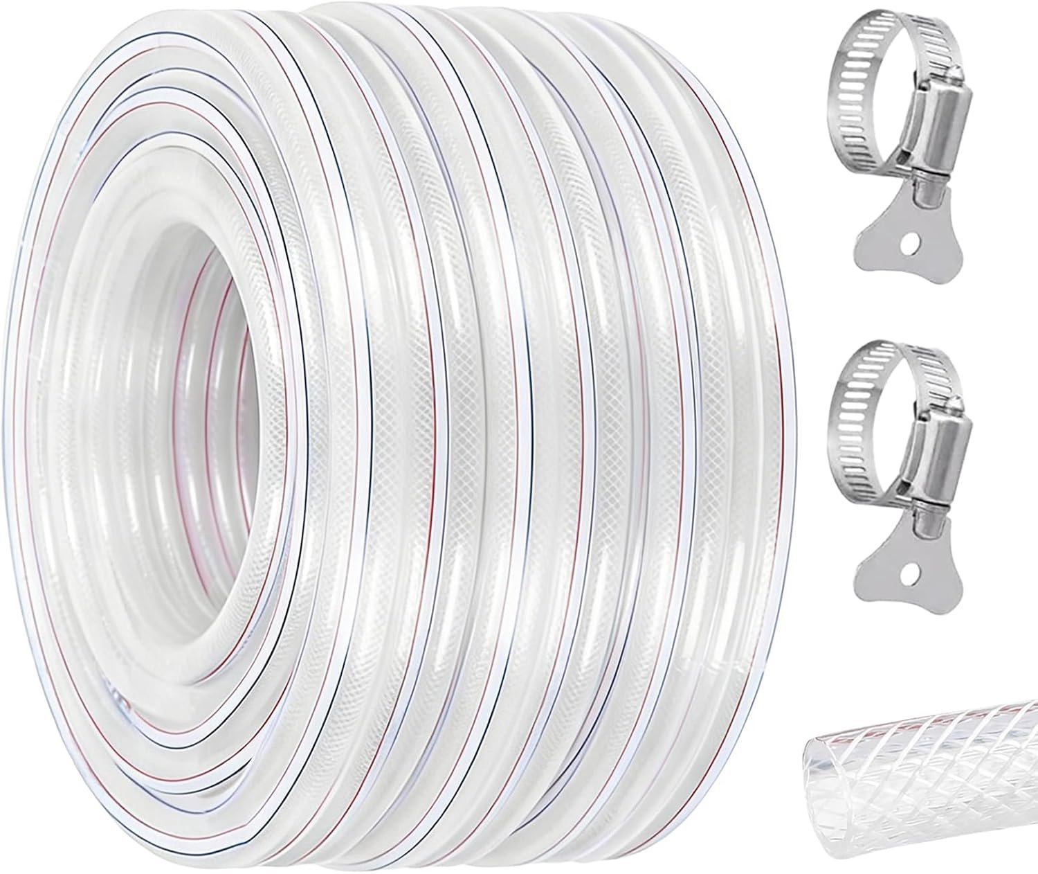 SnelShoppen - Tuinslang Drinkwater, 16 x 22 mm, Flexibele PVC Slang met Weefsel, 10 Meter Tuin Irrigatie Slang met Slangklem, Waterafvoer, Benzineslan