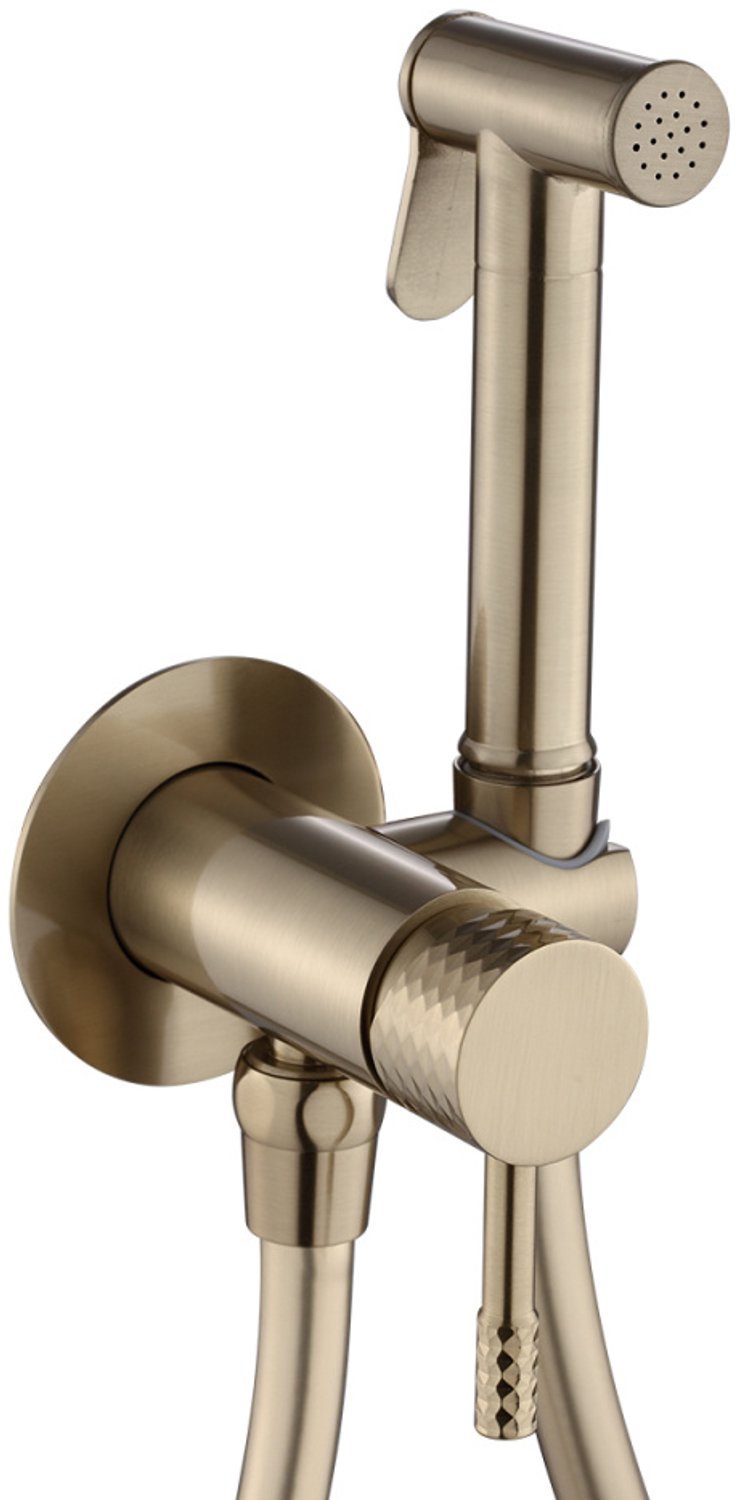 WEBO Bidet Bidetset met handdouche warm/koud– Mat goud geborsteld – Hygiënisch Toiletvergroting – Eenvoudige Montage – water sproeier - complete montageset - handdouche wc - bidetkraan voor toilet (wc) en badkamer