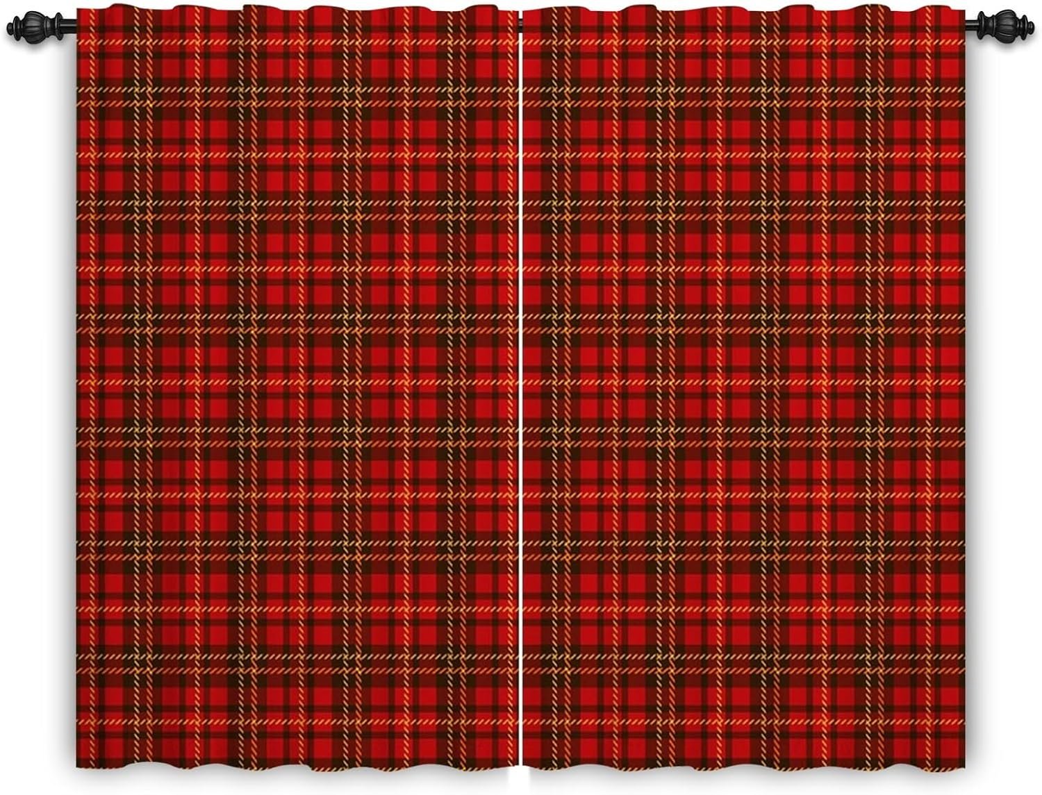 Plaid curtains for bedroom red tartan modern decorative window treatment pencil pleat curtain punishment winter living - ShopVlot