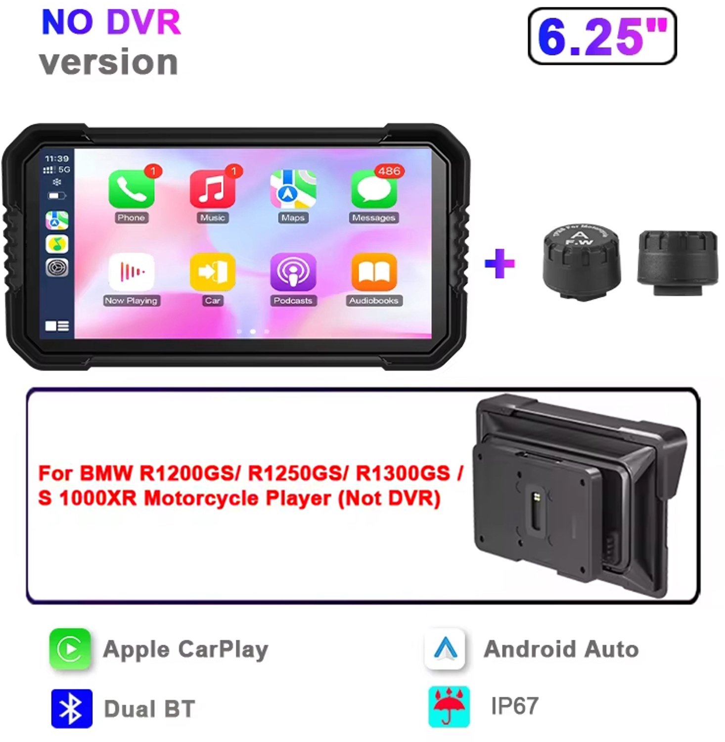 Motorfiets Multimediaspeler - 6,25 Inch Touchscreen - Draadloos CarPlay Android Auto - IPX7 Waterdicht - Navigatie