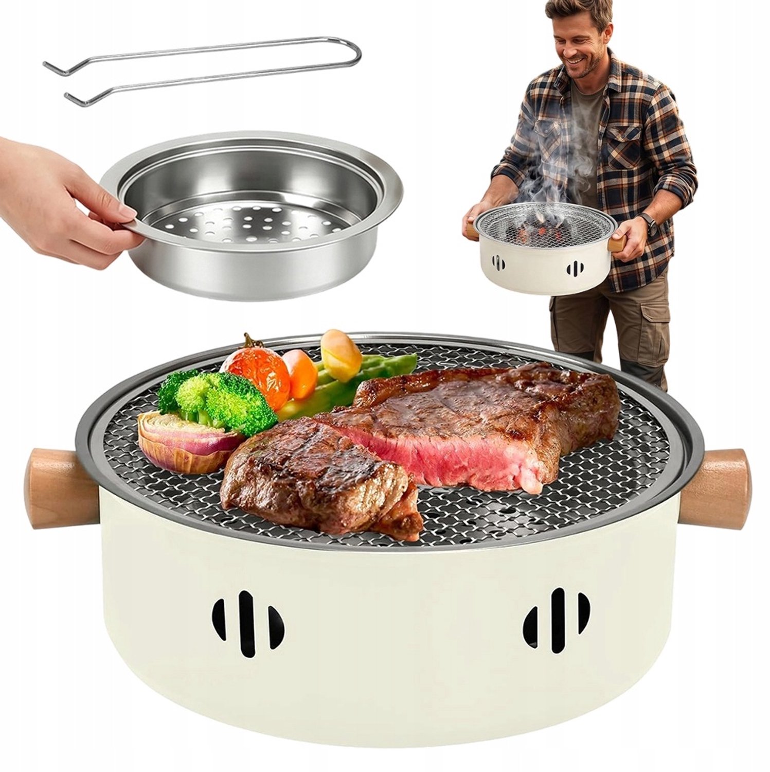 Compacte Ronde Houtskool BBQ Grill - Draagbaar & Roestvrij Staal