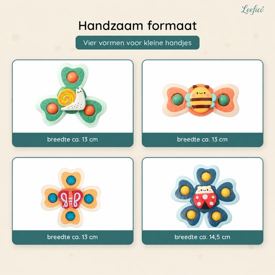 Leefico Fidget Spinners Baby met Zuignap XL - Badspeelgoed Baby - Sensorisch Speelgoed - Set van 4 Stuks van Leefico — afbeelding 3