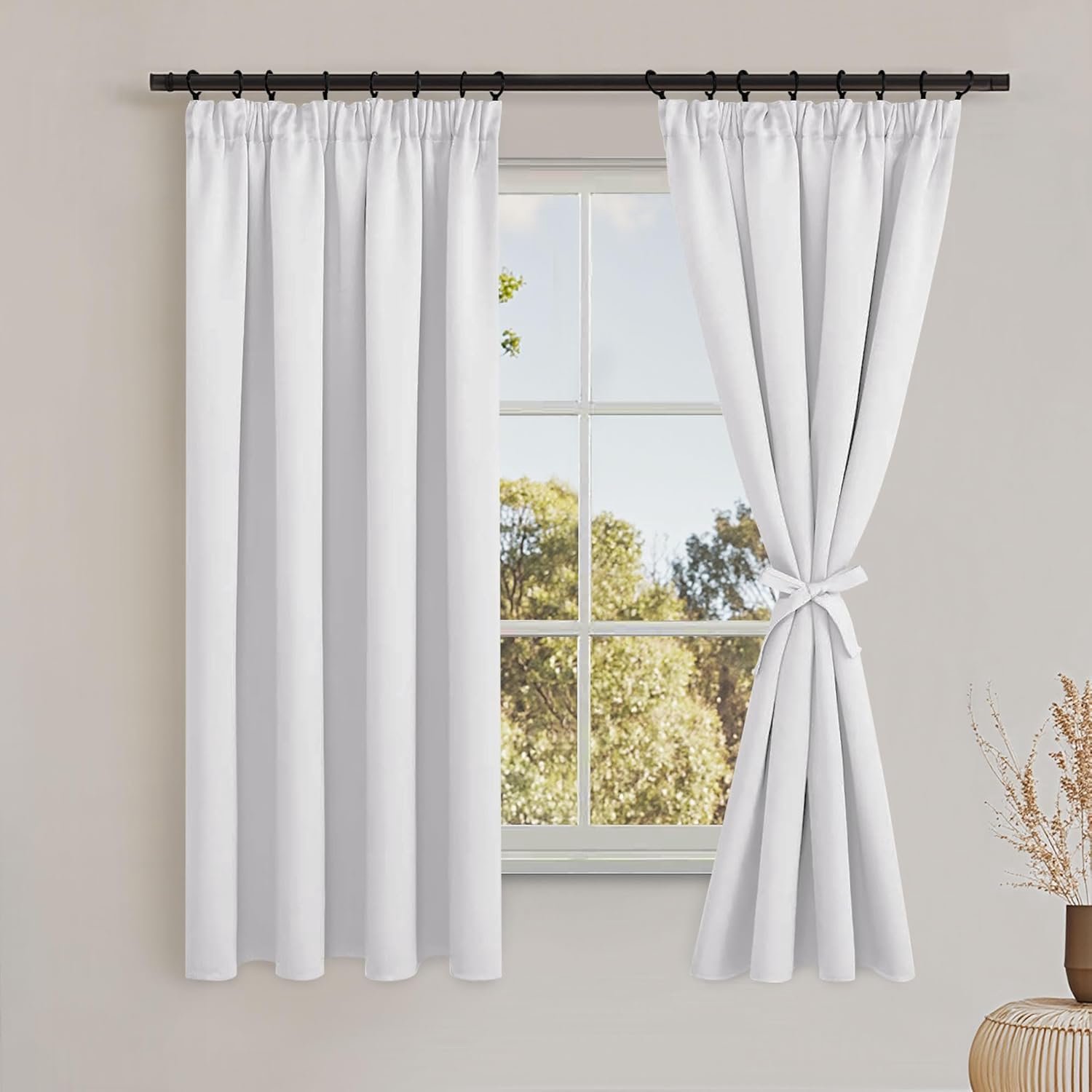 SnelShoppen - Verduisteringsgordijnen 140x175 cm, Thermische Plooiband Gordijnen, 2 Stuks Grijs Wit, Ideaal voor Woonkamer en Slaapkamer