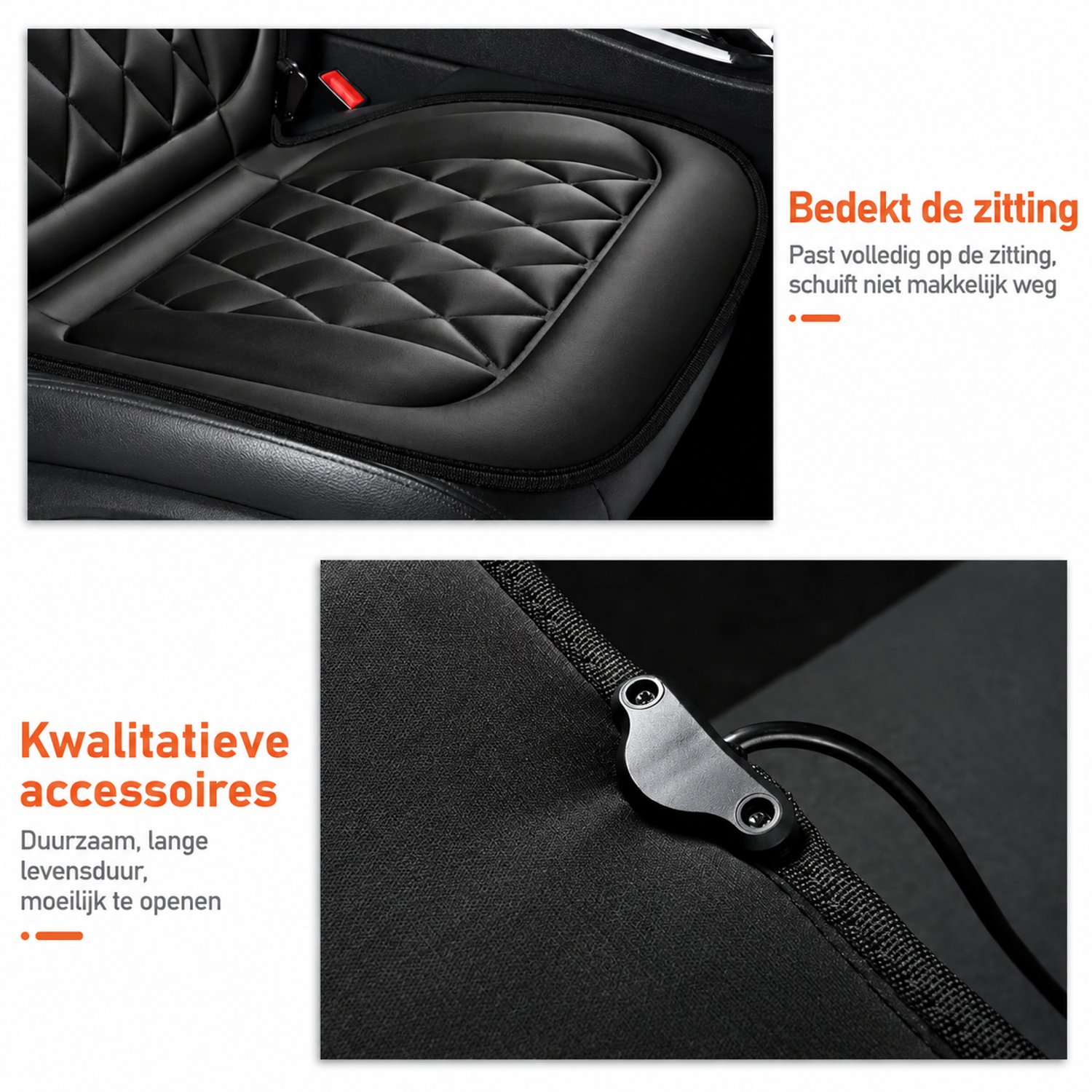 Deniva - Stoelverwarming Auto - Verwarmd Autostoelkussen - Warmtekussen - 12V - Universeel - Rug & Zitting - 2 Stuks - Zwart – foto 2