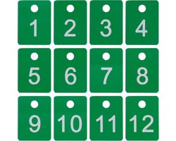 Genummerde labels voor sleutelhangers, rechthoekige ID-tags met gat (1-100, groen) voor organisatie en identificatie