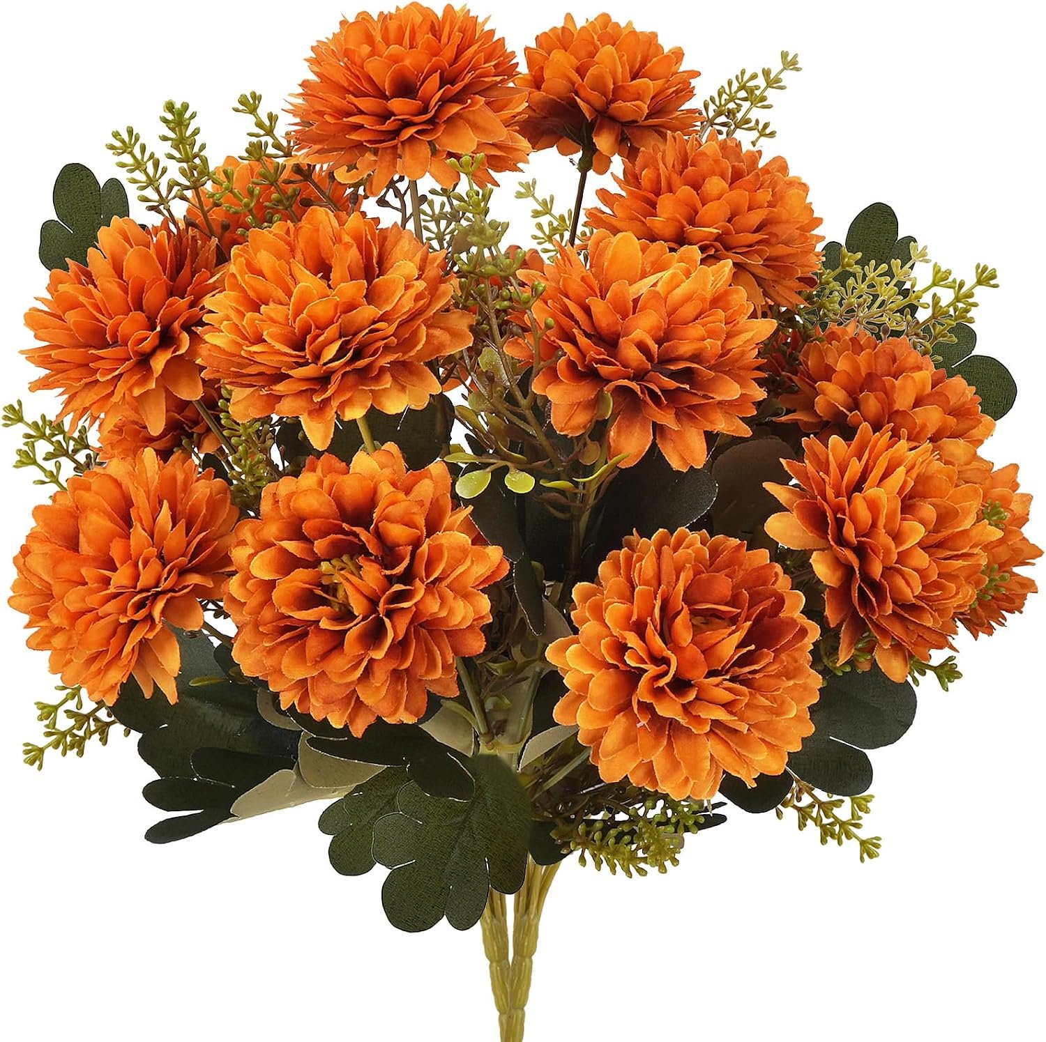 Fairblo 2 Pieces Bouquet Artificial Orange Artificial Chrysanthemums as Real Autumn Artificial Flowers Silk Flowers - ShopVlot