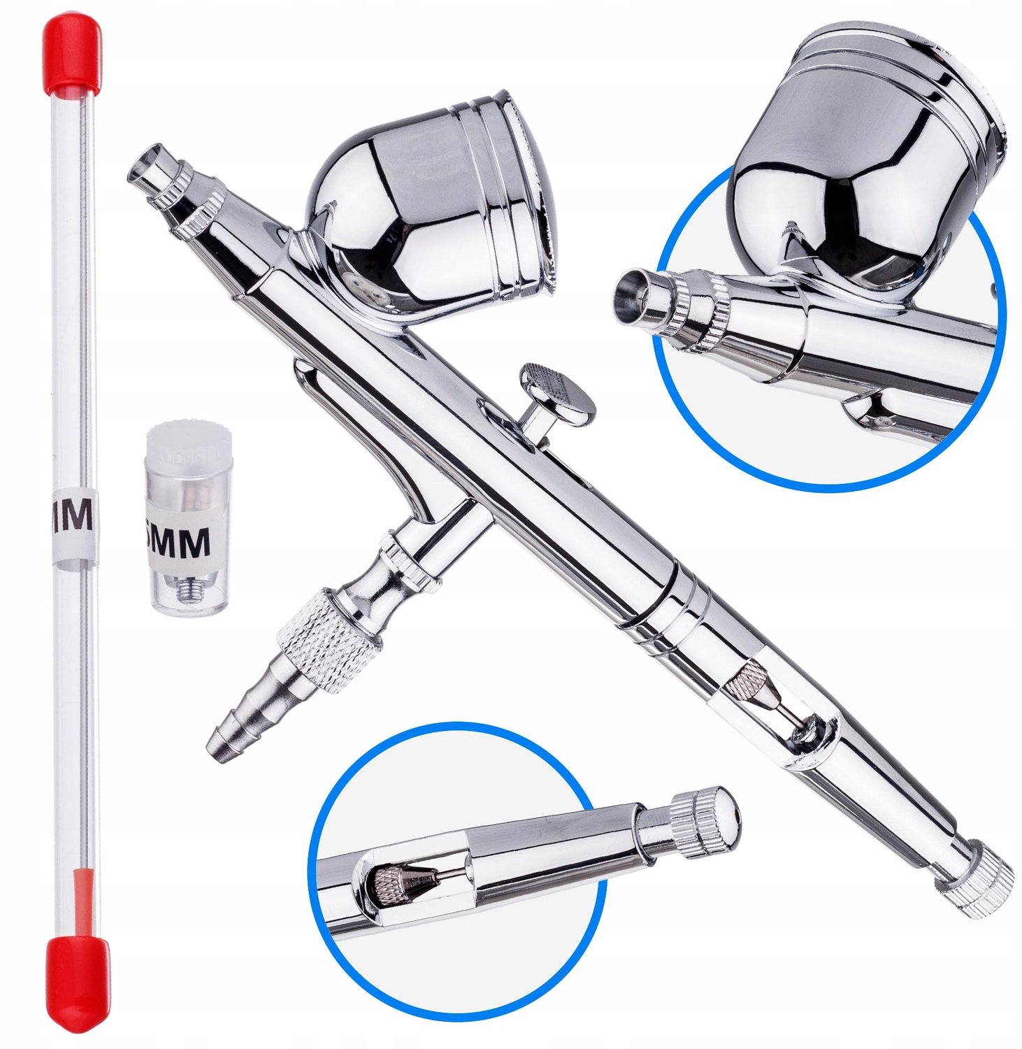 Dubbele Actie Airbrush met 0.2/0.3mm sproeiers en 7cm³ tank voor details