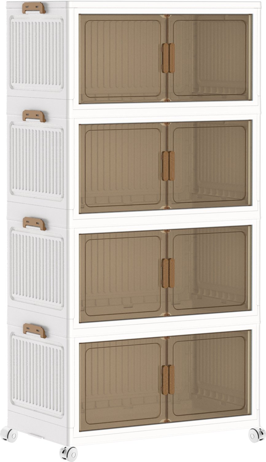 Opbergkast 4-Laags - Opvouwbaar met Wielen - Stapelbaar - Transparante Kunststof Deuren - Kledingorganizer