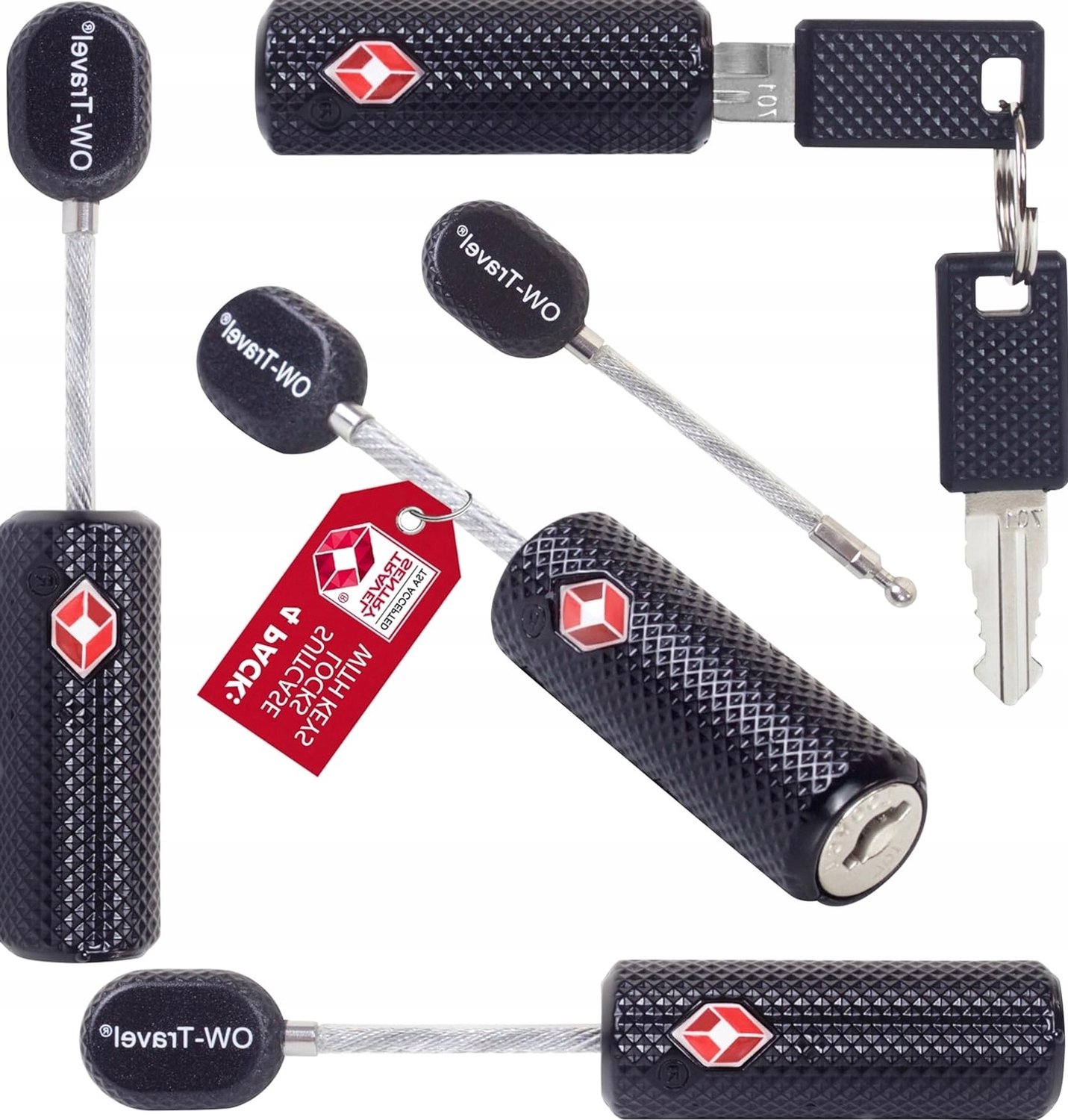 Merkloze Zwarte Kabel Kettingslot Set - 4 Stuks voor Bagage