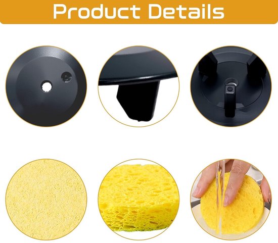 Set van 2 afdichtingen met 3 kaken voor spoelbak + 2 cellulose sponzen (7,5 cm diameter) voor sanitair en loodgieterswerk — afbeelding 2