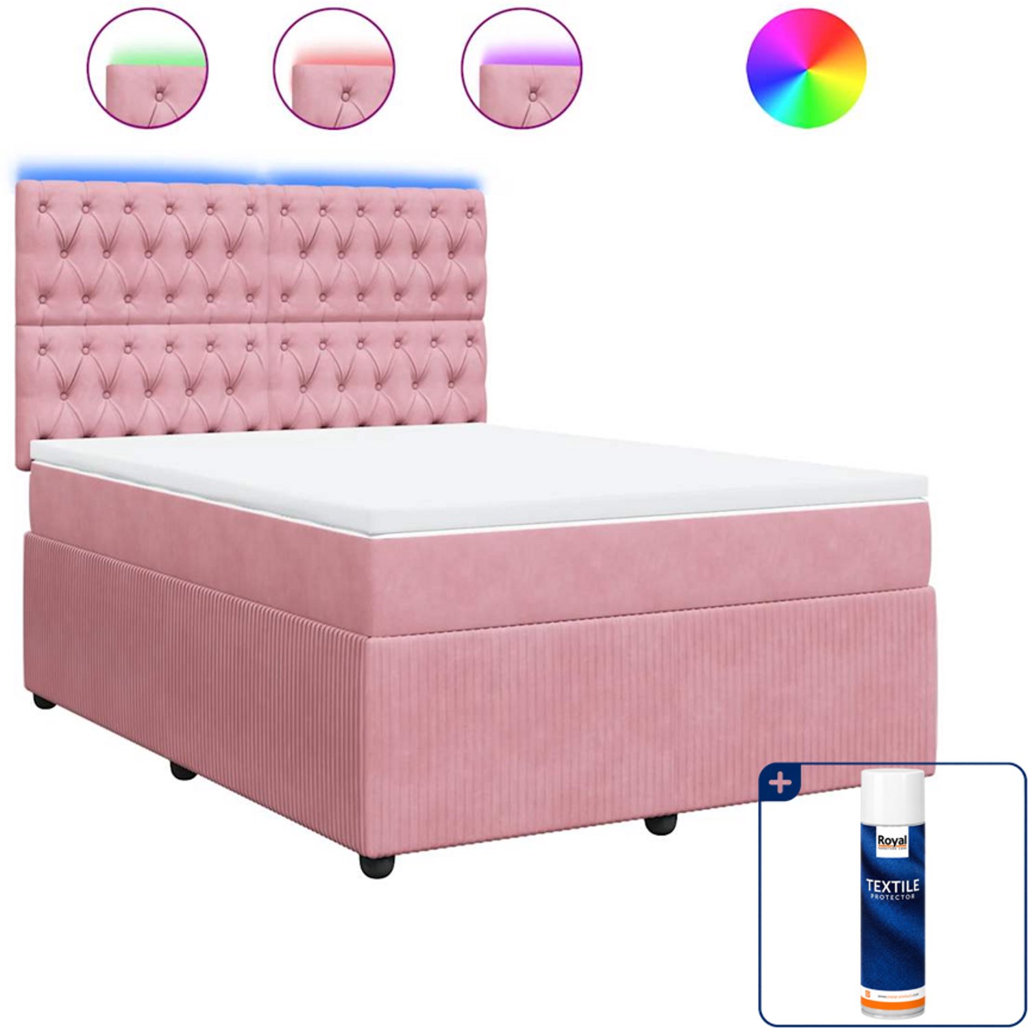 vidaXL boxspring - queensize 160 x 200 cm - fluweel - roze - Inclusief textielbeschermer 500 ml Zwart