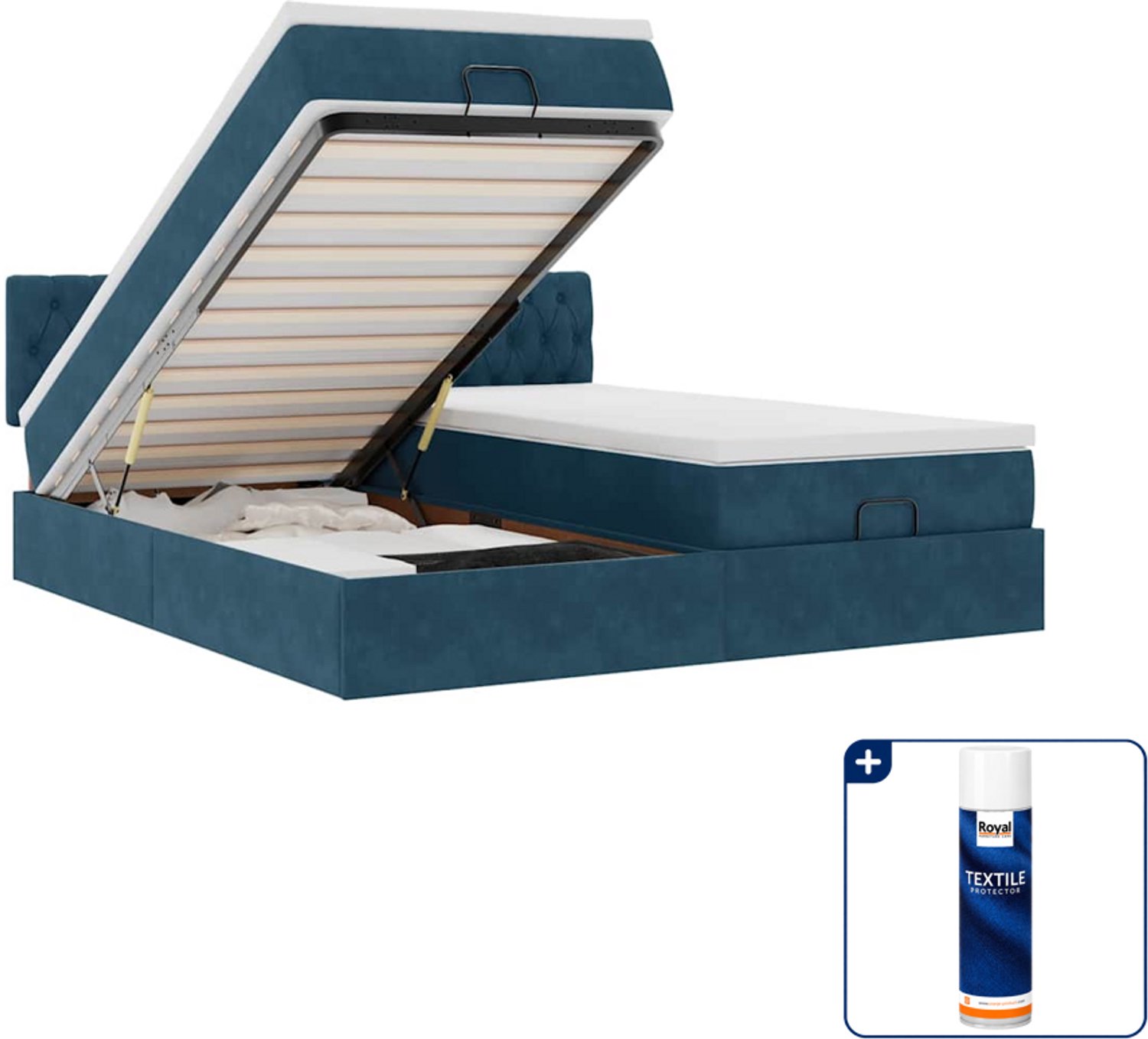 vidaXL Super kingsize bed - 200 x 200 cm - fluweel - donkerblauw - Inclusief textielbeschermer 500 ml Zwart