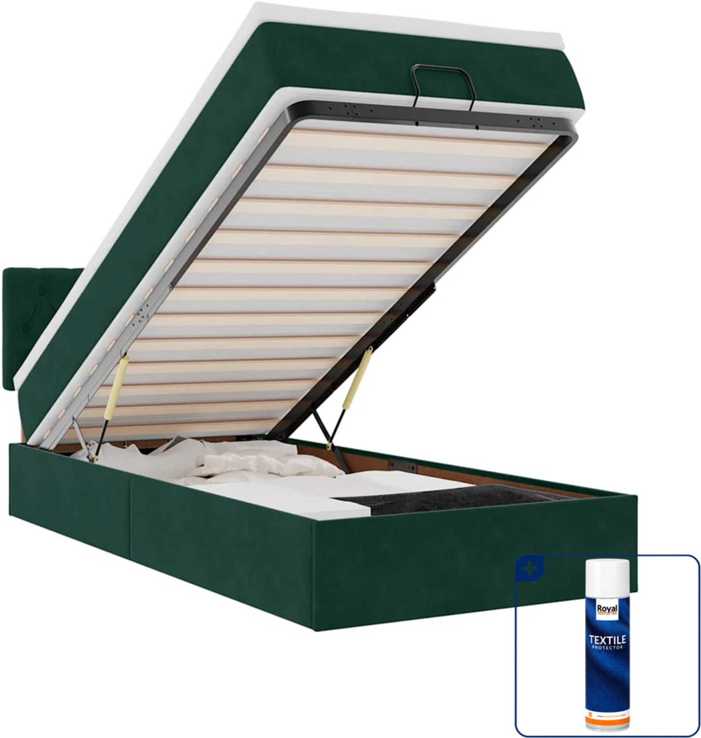 vidaXL ottoman bed met matras - 100 x 200 cm - fluweel - donkergroen - Inclusief textielbeschermer 500 ml Crème