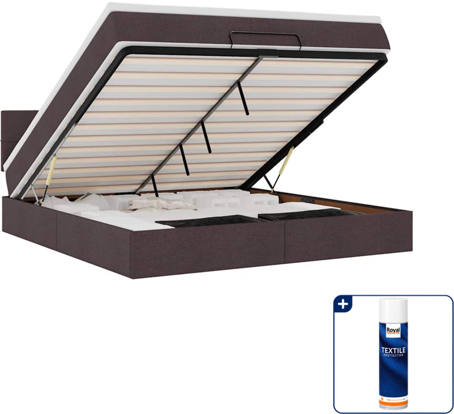 vidaXL Kingsize bed met matras en LED - 180 x 200 cm - donkerbruin - Inclusief textielbeschermer 500 ml Zwart