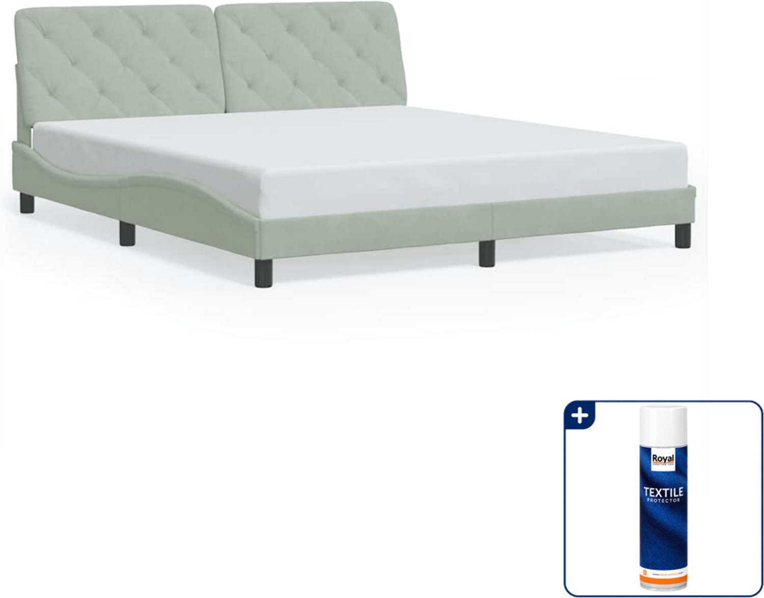 vidaXL bedframe Kingsize - 180 x 200 cm - fluweel - lichtgrijs - Inclusief textielbeschermer 500 ml