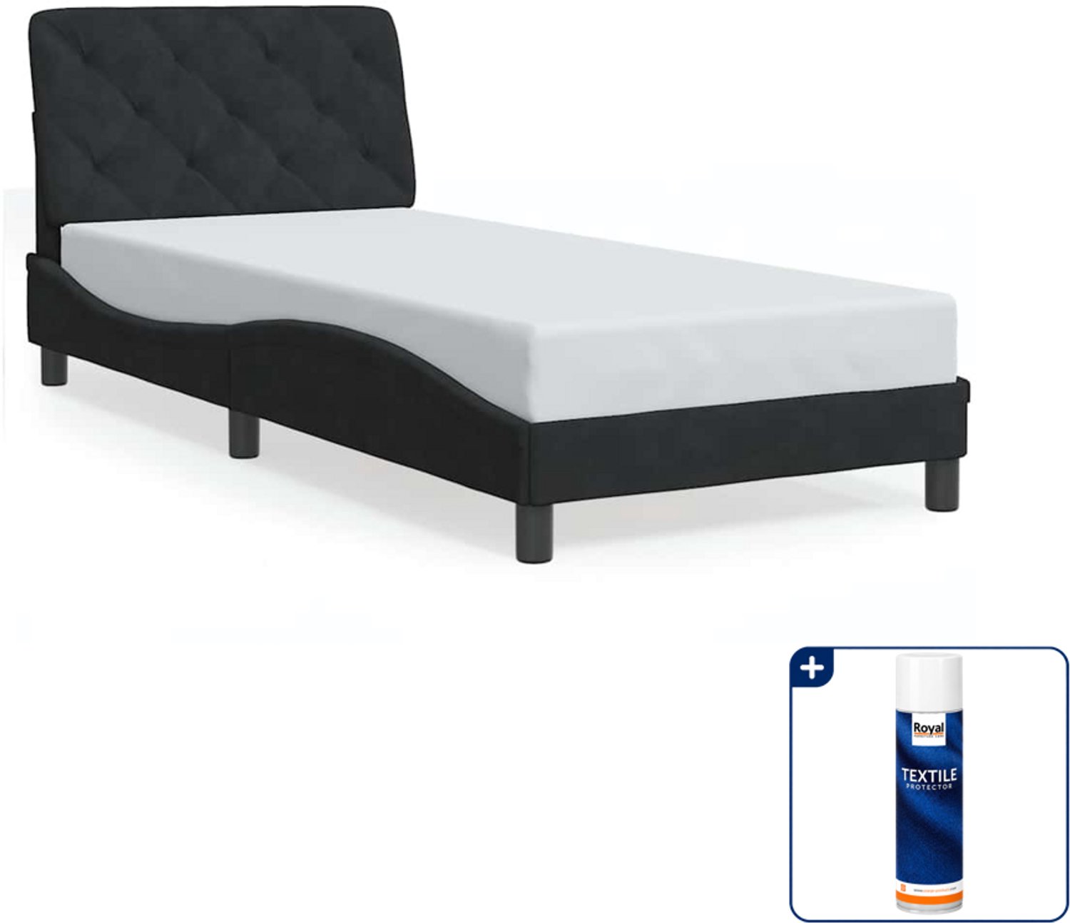 vidaXL bedframe 90 x 190 cm - fluweel - zwart - Inclusief textielbeschermer 500 ml