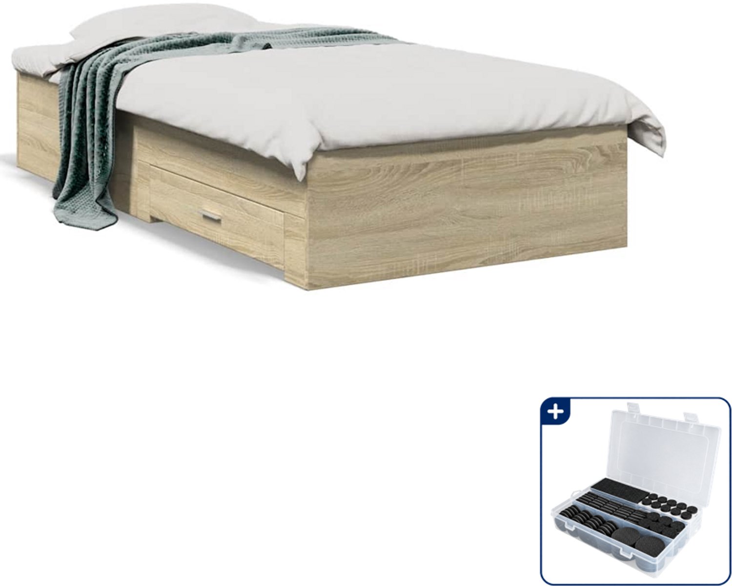 vidaXL bedframe met lades - 90 x 200 cm - bewerkt hout - sonoma eiken - Inclusief antikrasvilt 177-delig Wit