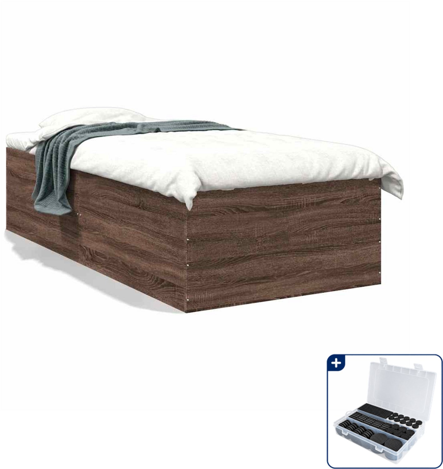 vidaXL bedframe - 90 x 200 cm - bewerkt hout - bruineiken - Inclusief antikrasvilt 177-delig