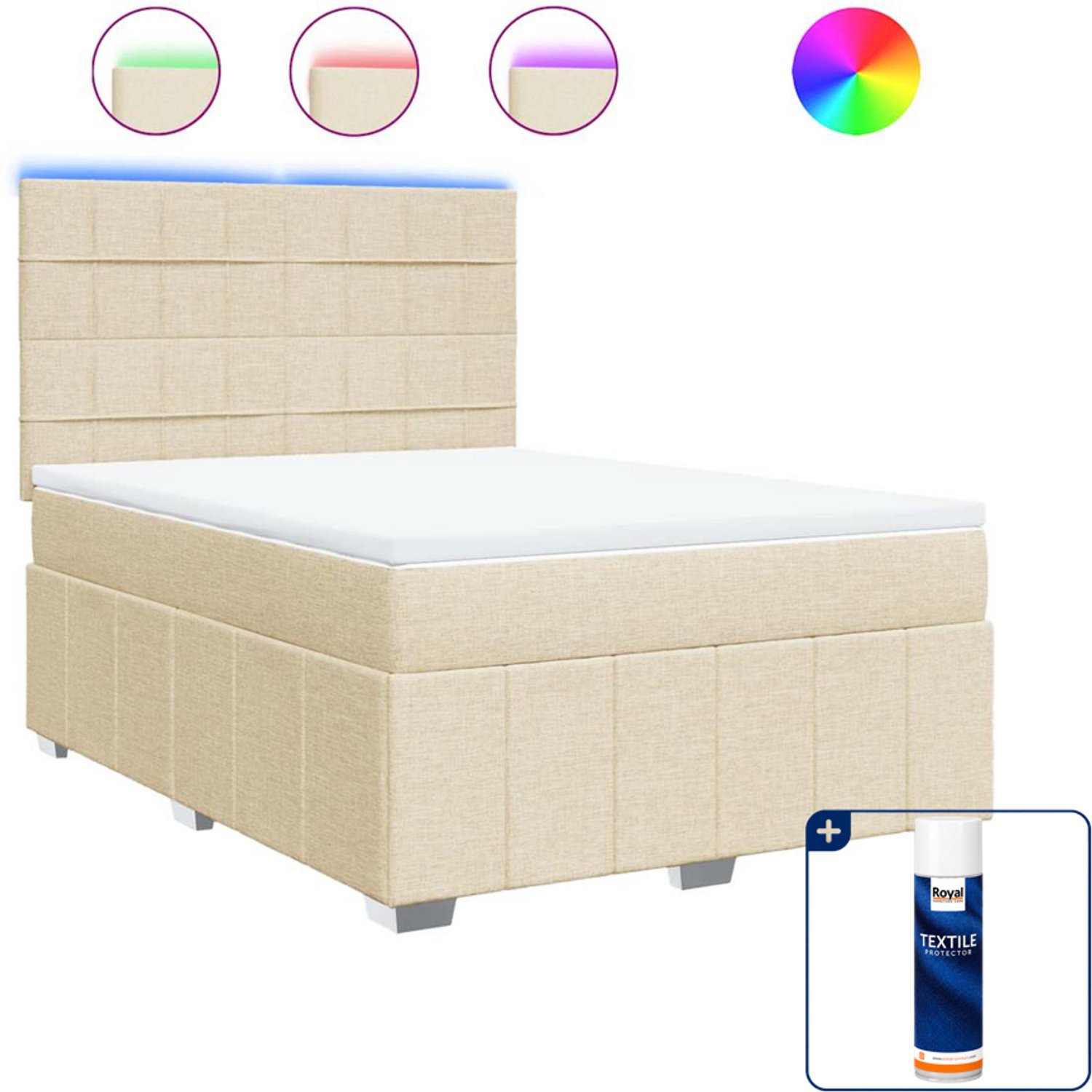 vidaXL boxspring met matras - 140 x 190 cm - stof - crèmekleurig - Inclusief textielbeschermer 500 ml
