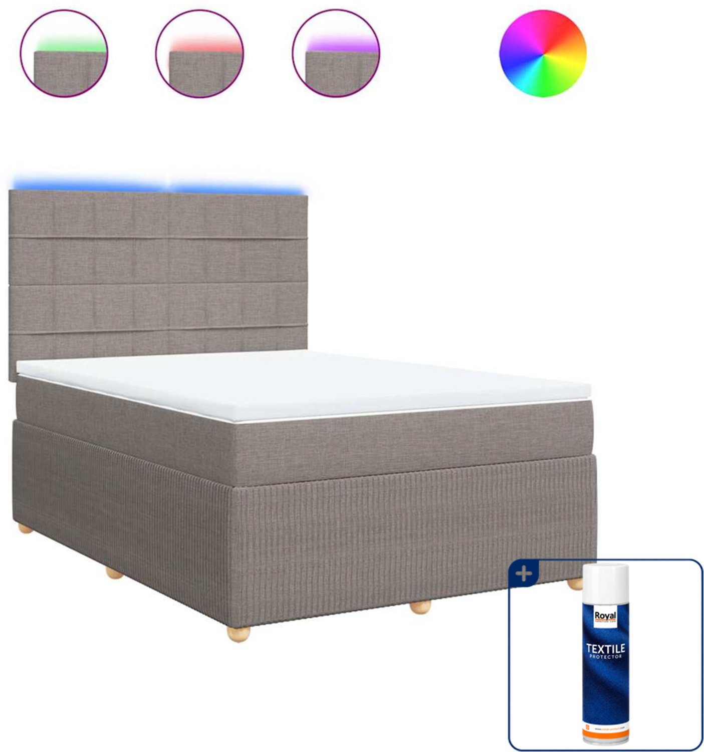 vidaXL boxspring met matras - 140 x 190 cm - stof - taupe - Inclusief textielbeschermer 500 ml