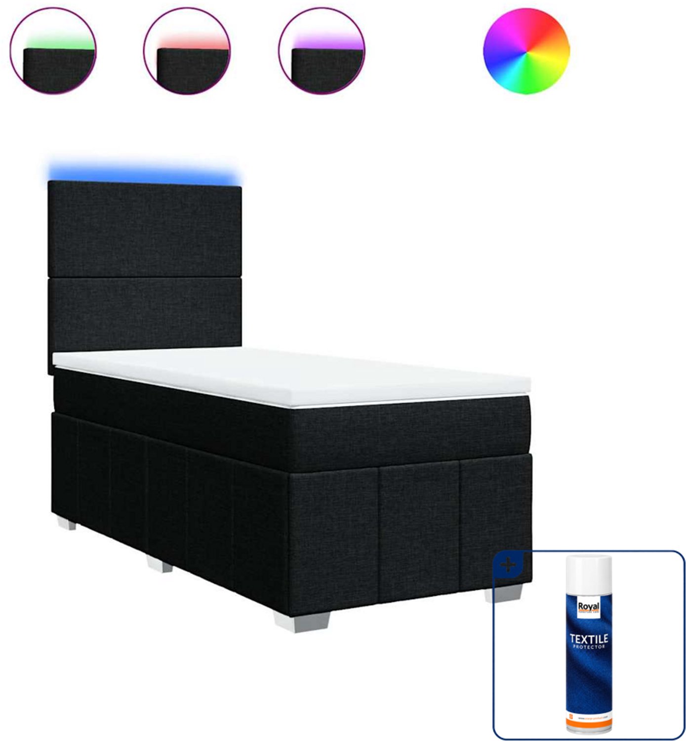 vidaXL boxspring met matras - 80 x 200 cm - stof - zwart - Inclusief textielbeschermer 500 ml