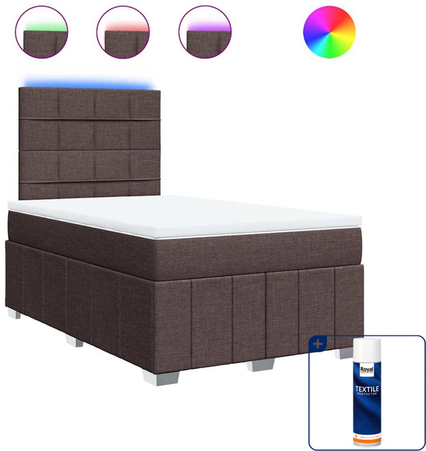 vidaXL boxspring met matras - 120 x 190 cm - stof - donkerbruin - Inclusief textielbeschermer 500 ml