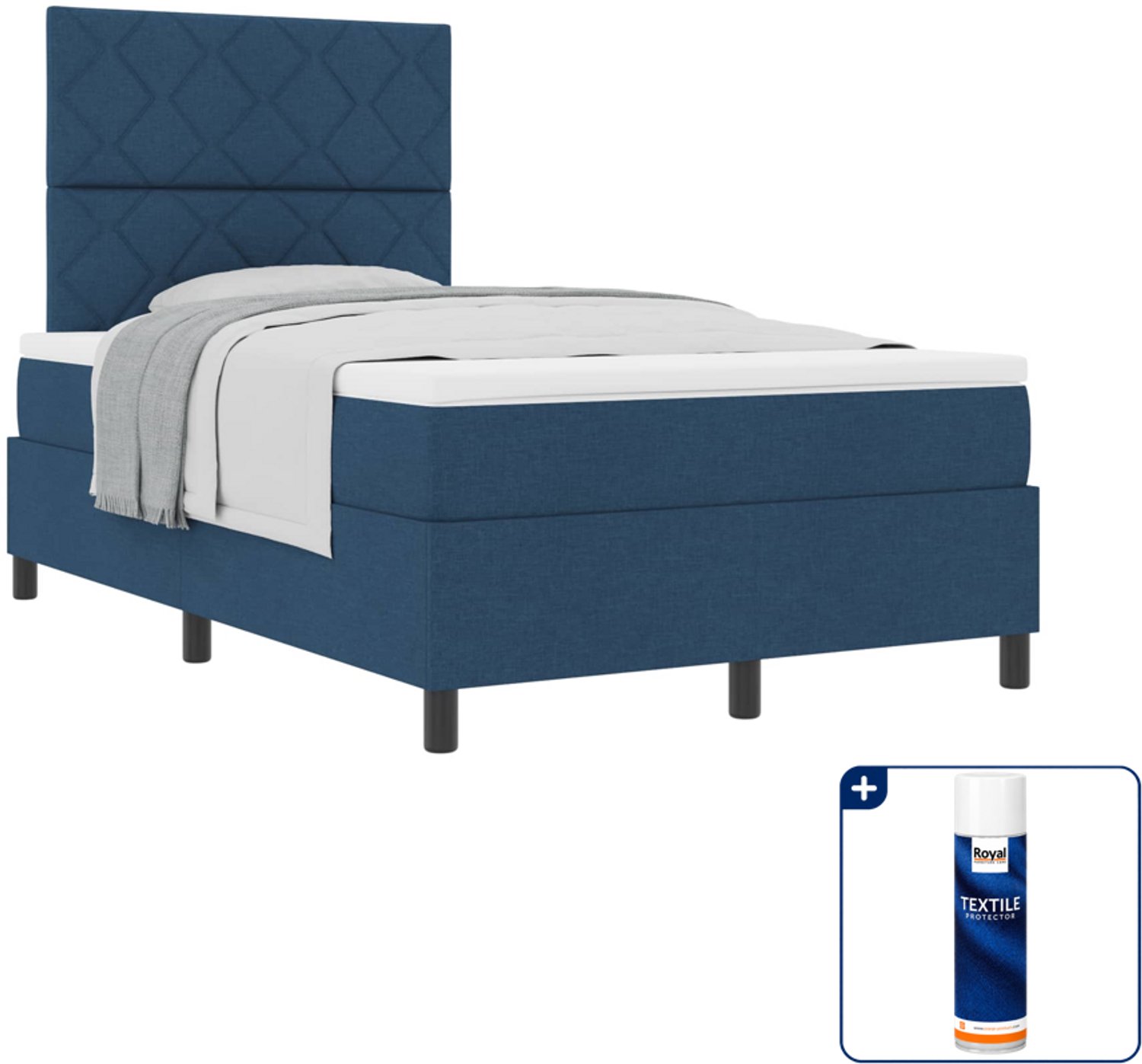 vidaXL boxspringbed - 120 x 190 cm - stof - blauw - Inclusief textielbeschermer 500 ml