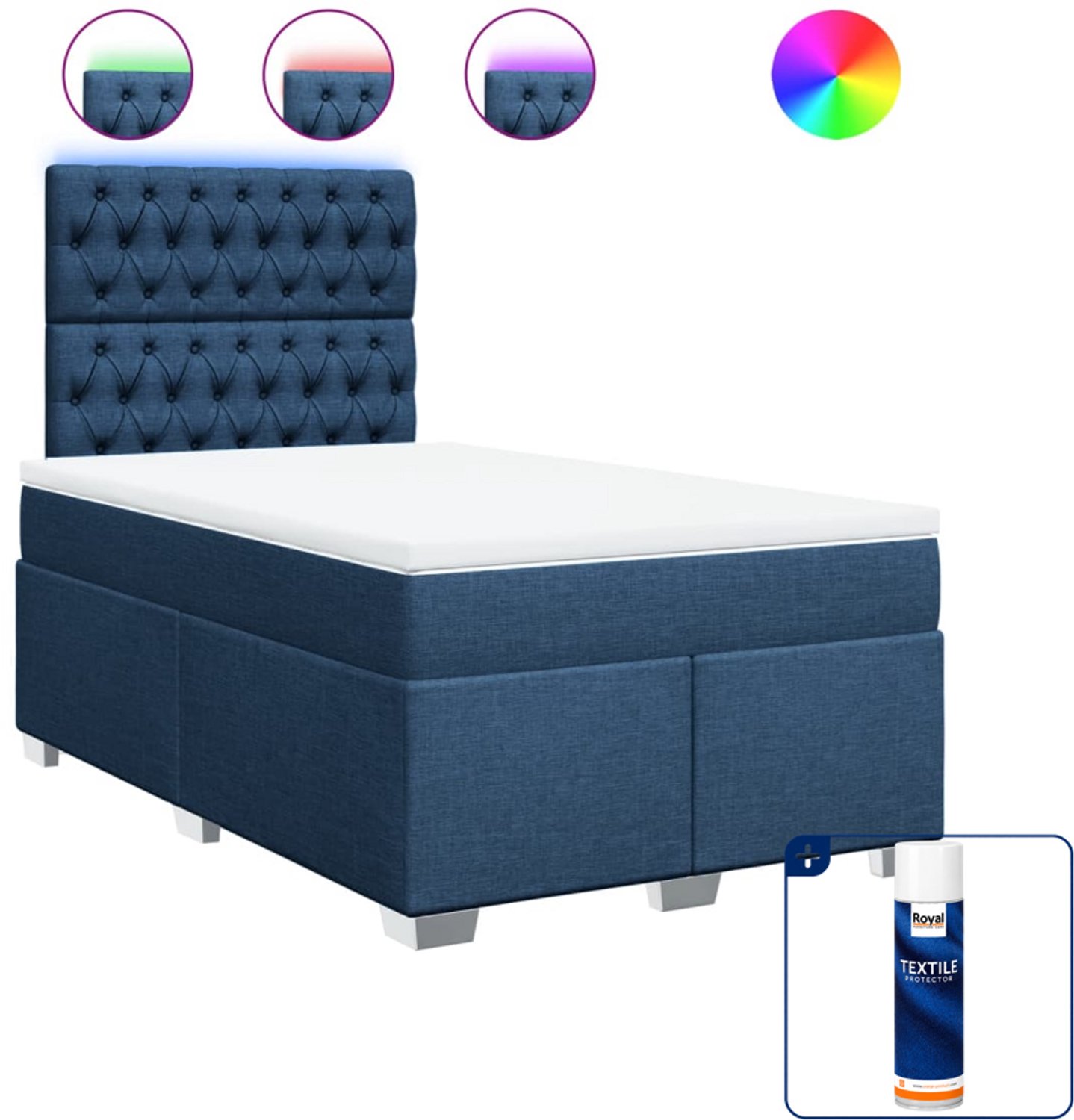 vidaXL boxspring met matras - 120 x 200 cm - stof - blauw - Inclusief textielbeschermer 500 ml