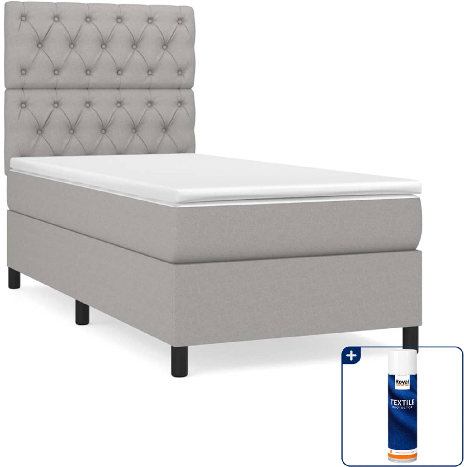 vidaXL boxspring met matras 80 x 200 cm - stof - lichtgrijs - Inclusief textielbeschermer 500 ml