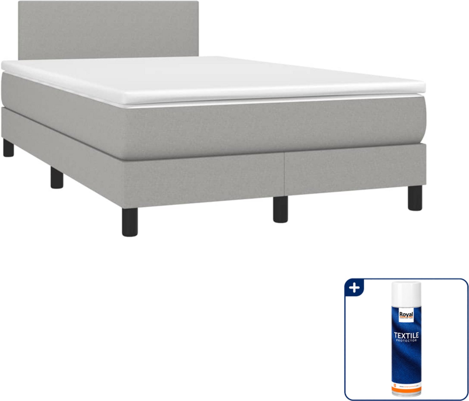 vidaXL boxspring met matras 120 x 190 cm - lichtgrijs - Inclusief textielbeschermer 500 ml