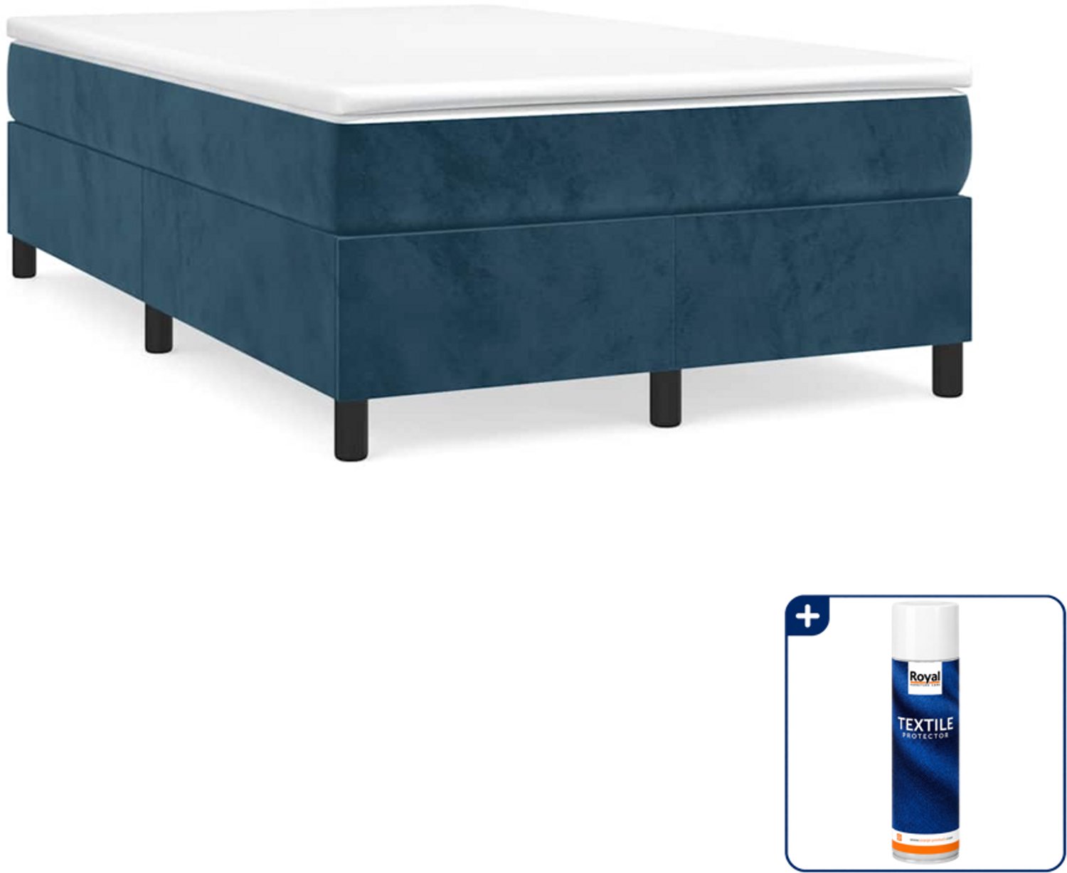 vidaXL boxspring met matras 120 x 190 cm - fluweel - donkerblauw - Inclusief textielbeschermer 500 ml